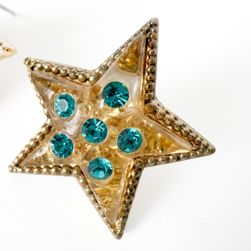 Betsey Johnson Star Earrings With Teal Crystals by Heavens To Betsey Collection - Picture 2 of 8